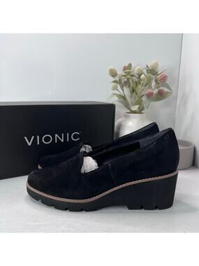 Vionic Willa Wedge Loafers Suede Slip On Shoes Black Women's 9.5M NWB